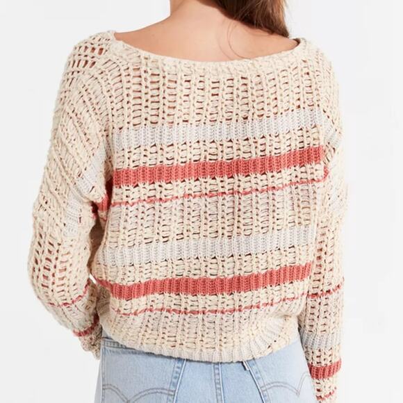 Urban Outfitters UO Sasha Striped Cropped Crochet Sweater Size Small - Picture 2 of 11